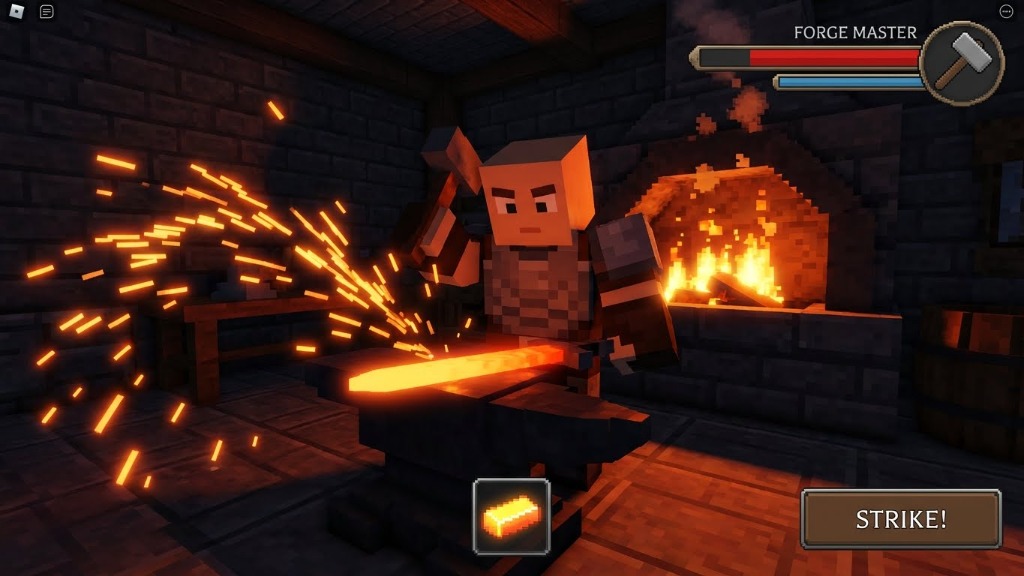 The Forge - Blacksmith forging a weapon at the anvil